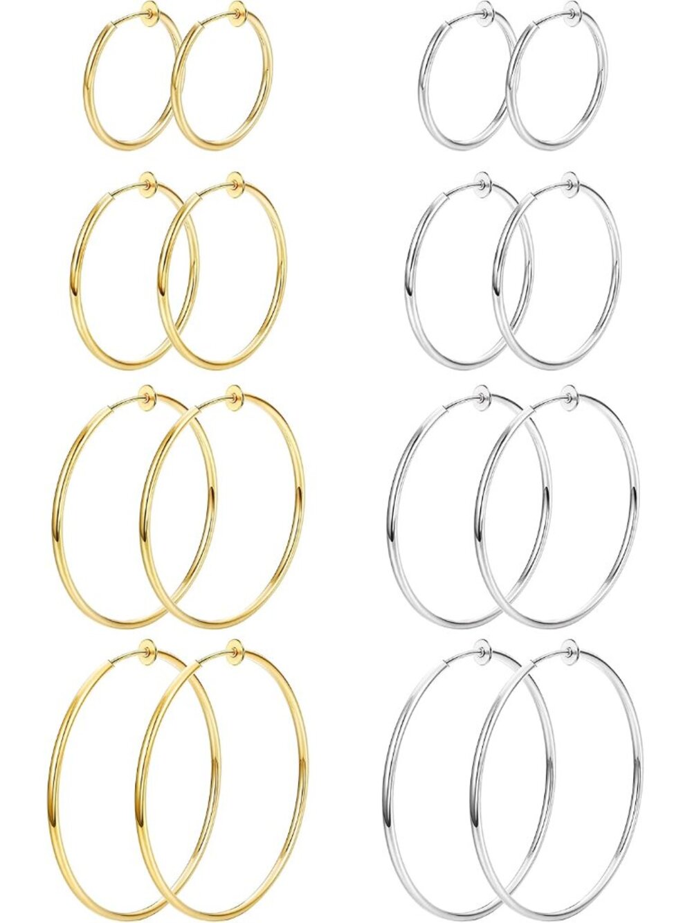 8 Pairs Clip On Hoop Earrings